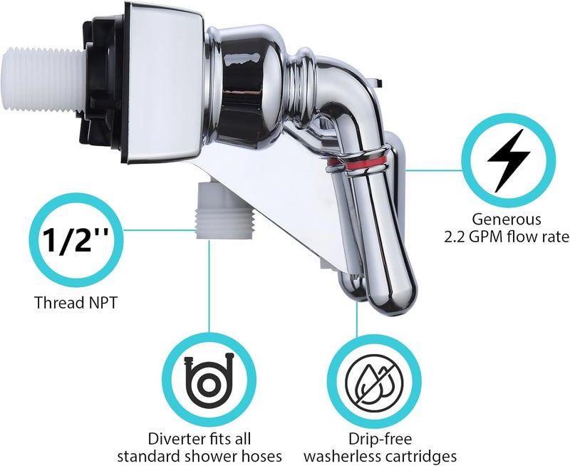 LavishStream RV Shower Faucet, 4 inch Shower Valve Diverter Replacement, with Classical Dual Handles for RV/Camper/Motorhome Bathroom, Chrome - Image 3
